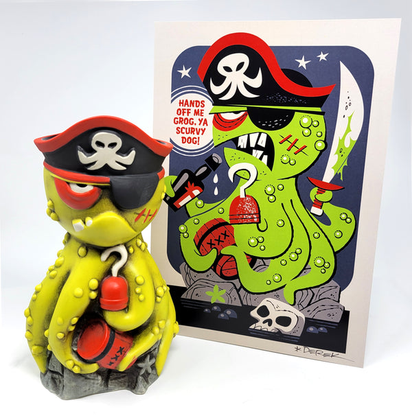 Octo-Pirate Tiki Mug with Mini-Print and Original Sketch