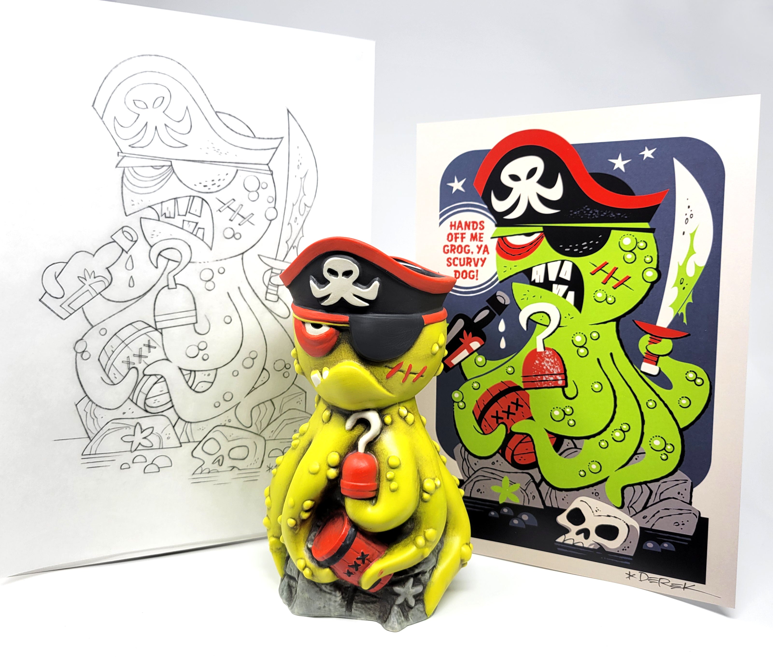 Octo-Pirate Tiki Mug with Mini-Print and Original Sketch – DerekArt