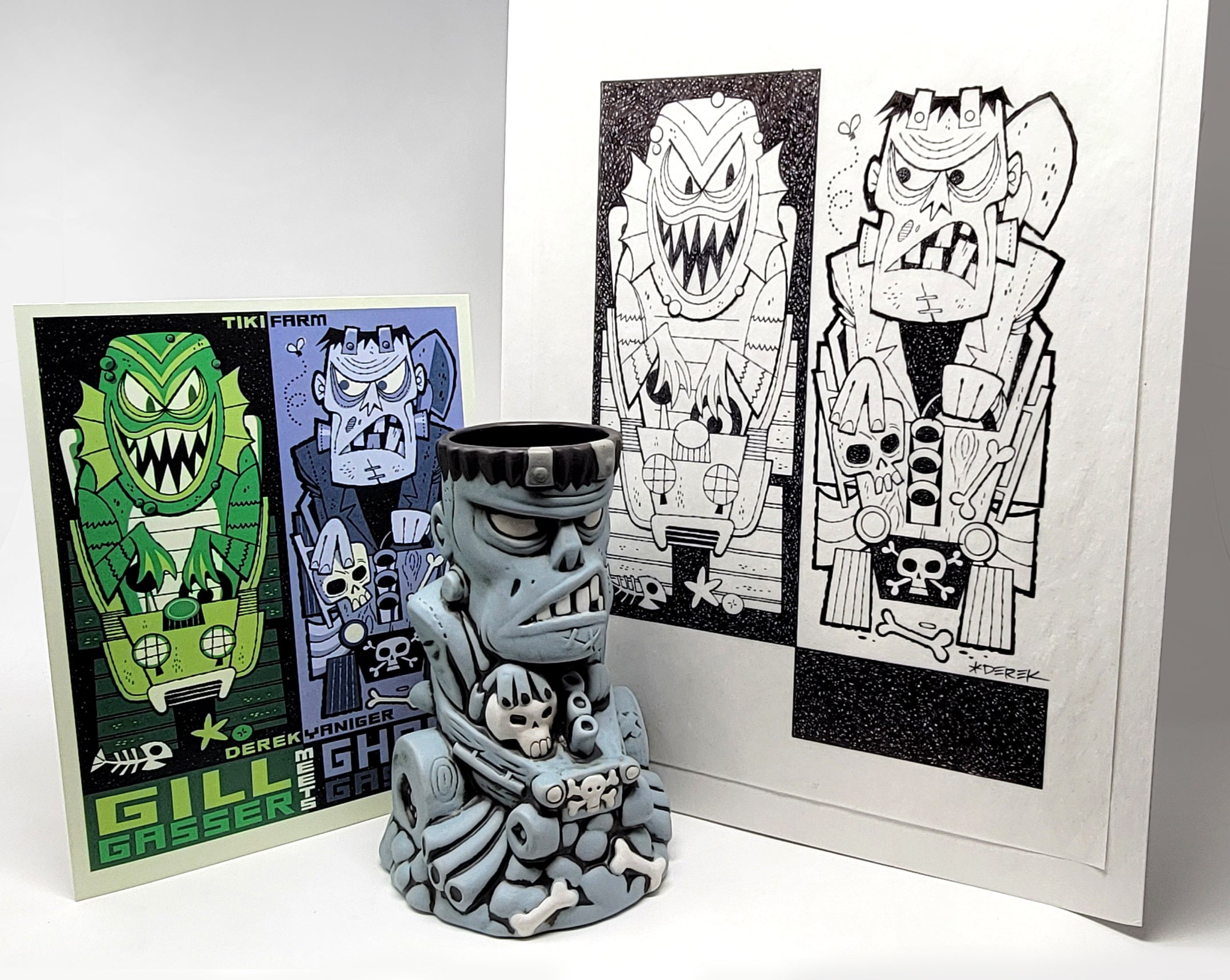 Ghoul Gasser Tiki Mug with Mini-Print and Original Sketch – DerekArt