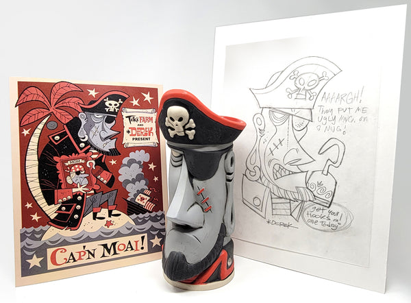 Cap'n Moai Tiki Mug with Mini-Print and Original Sketch