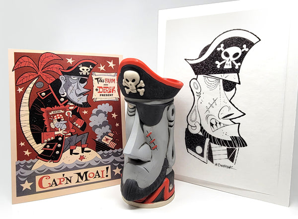 Cap'n Moai Tiki Mug with Mini-Print and Original Sketch