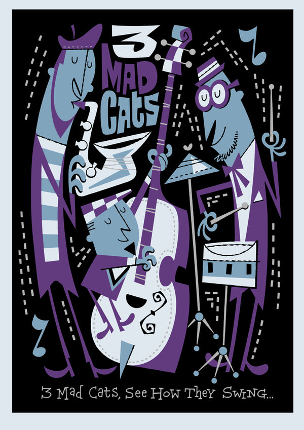 Three Mad Cats Art Print