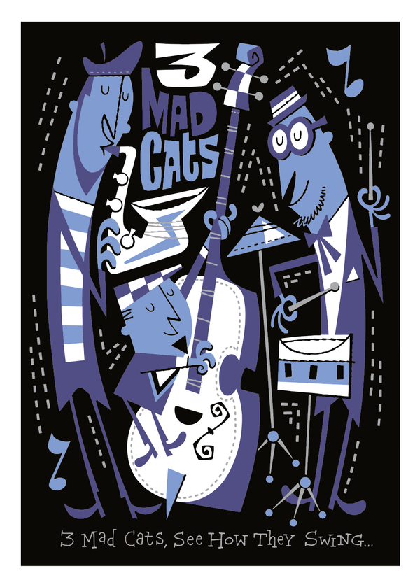 Three Mad Cats Art Serigraph